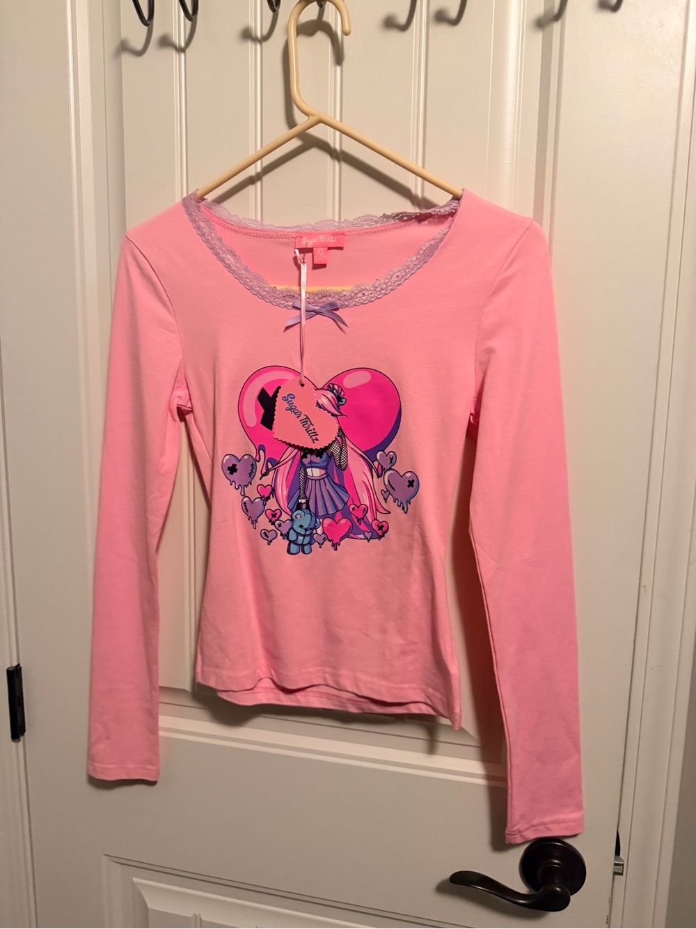 Sugar Thrillz Pink Long-Sleeve Heart & Character Graphic Tee